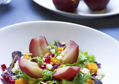 Poached pear and butternut squash salad